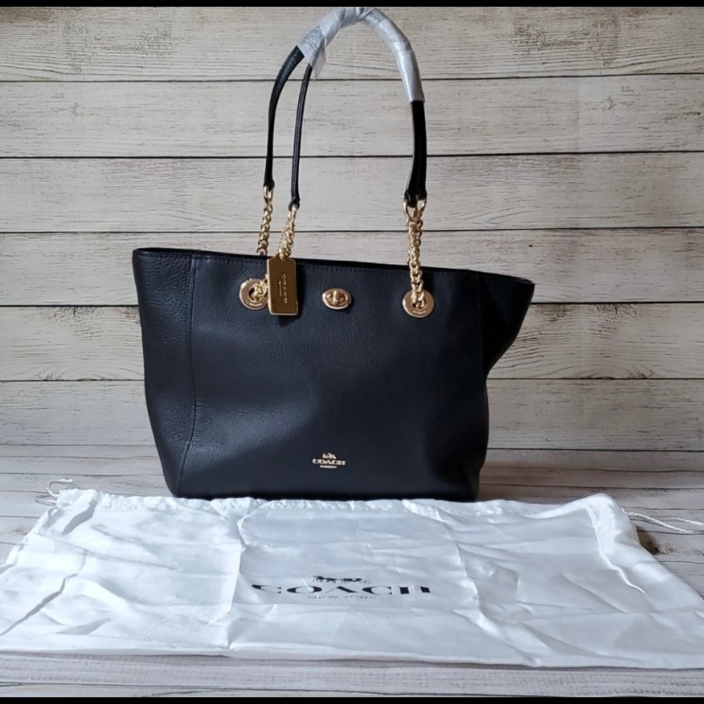Coach Pebbled Leather Turnlock Tote